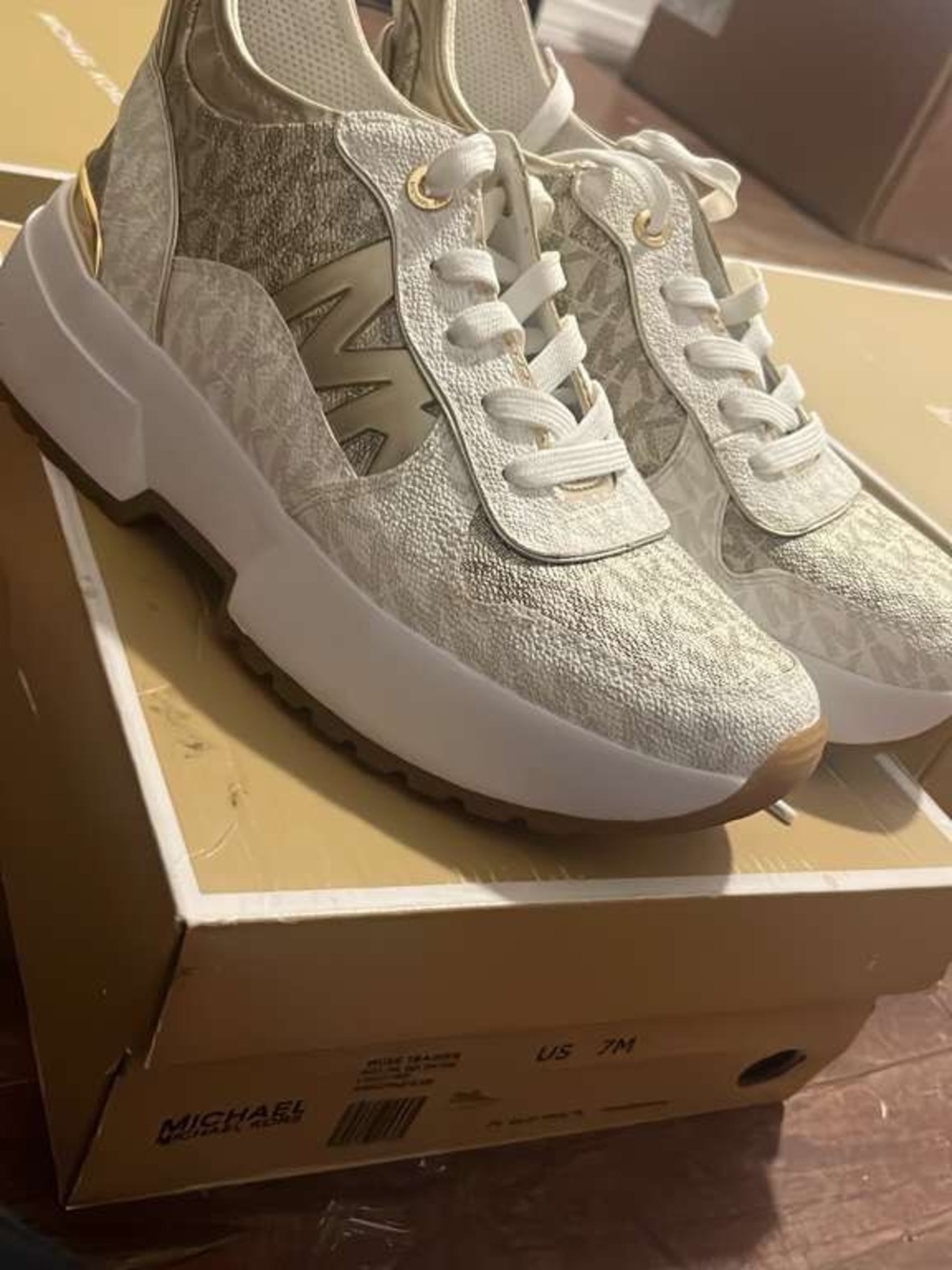 Michael Kors Cream & Gold Platform Lace-Up Sneakers